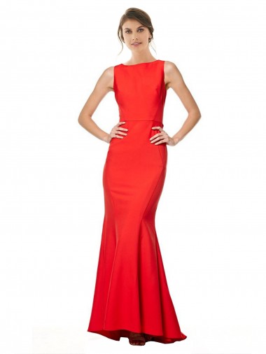 Best High Neck Maxi Formal Crepe Bridesmiad Dress with Exaggerated Back Ruffle