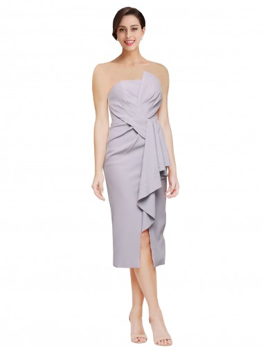 Best Short Cocktail Length Strapless Formal Crepe Bridesmaid Dress / Prom Dress with Ruffles