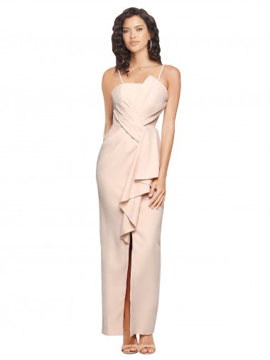 Best Long Full Length Ruffles Strapless Low Back Crepe Bridesmaid Dress / Prom Dress with Straps