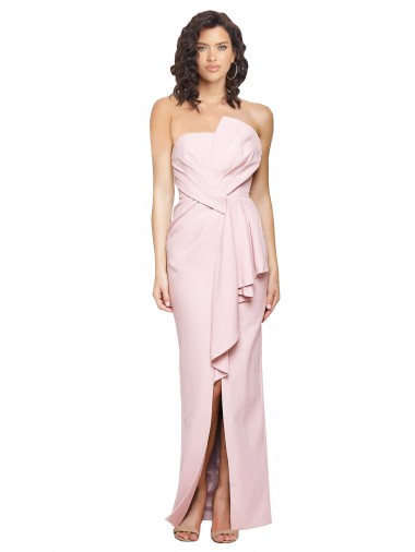 Best Strapless Long Full Length Ruffles Low Back Formal Crepe Bridesmaid Dress / Prom Dress