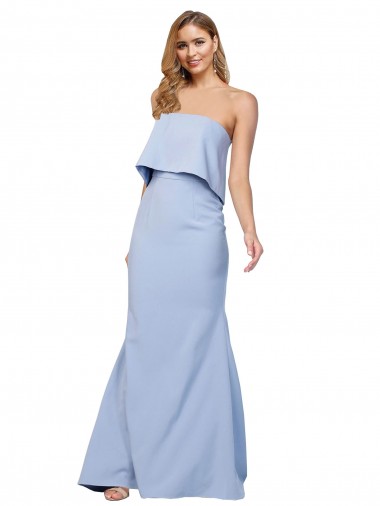 Best Strapless Full Length Formal Crepe Bridesmaid Dress / Prom Dress with Bodice Overlay