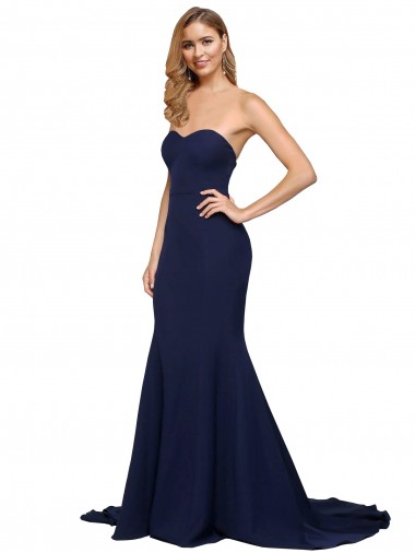 Best Fit and Flare Sweetheart Long Formal Crepe Bridesmaid Dress / Prom Dress with Sweep Train