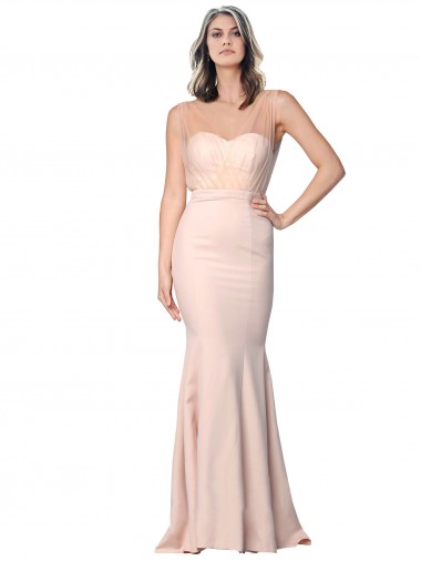 Best Full Length Sweetheart Formal Crepe Bridesmaid Dress / Prom Dress with Tulle Overlay