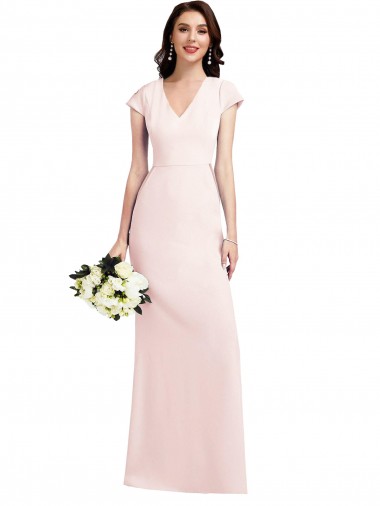 Best Cap Sleeve A-Line Formal Crepe Bridesmaid Dress / Prom Dress with Pockets