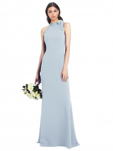Best Halter Bow Neck Open Back Soft Full Length Trumpet Bridesmaid Dress / Prom Dress