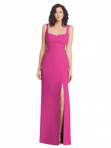Best Wide Strap Notch Empire Waist Bridesaid Dress with Front Slit