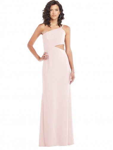 Best Flirty One Shoulder Midriff Cutout Maxi Formal Crepe Bridesmaid Dress / Prom Dress
