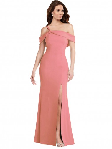Best One Shoulder Draped Cuff Maxi Bridesmaid Dress / Prom Dress with Front Slit