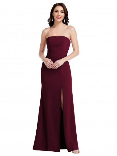 Best Strapless Crepe Maxi Bridesmaid Dress / Prom Dress with Front Slit