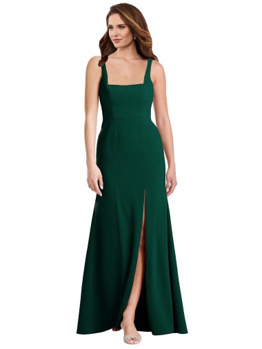 Best Square Neck Trumpet Maxi Bridesmaid Dress / Prom Dress with Front Slit