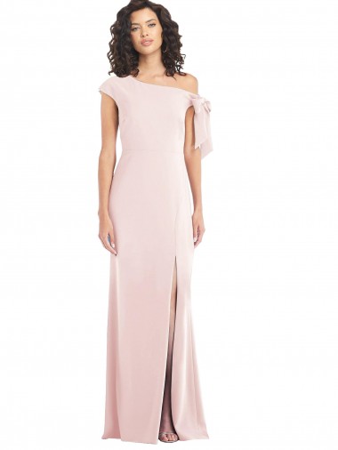 Best Off the Shoulder Tie Detail Trumpet Formal Crepe Bridesmaid Dress / Prom Dress with Front Slit