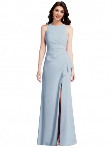 Best Halter Maxi Bridesmaid Dress / Prom Dress with Cascade Ruffle Slit