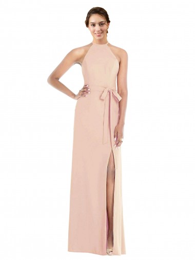 Best Halter Criss Cross Cutout Back Maxi Formal Crepe Bridesmaid Dress / Prom Dress