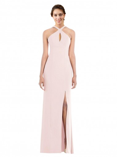 Best Criss Cross Halter Princess Line Trumpet Formal Crepe Bridesmaid Dress / Prom Dress