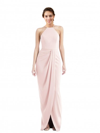 Best Halter Draped Tulip Skirt Maxi Bridesmaid Dress / Prom Dress