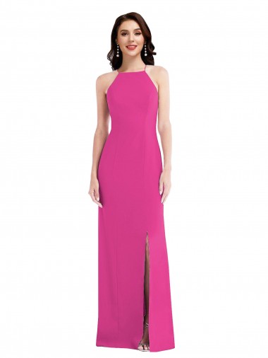 Best Open Back High Neck Halter Trumpet Formal Crepe Bridesmaid Dress / Prom Dress
