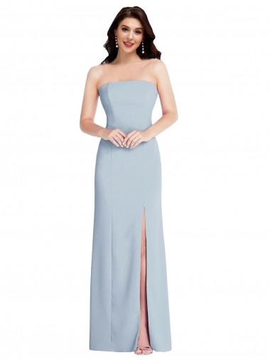 Best Strapless Scoop Back Maxi Formal Crepe Bridesmaid Dress / Prom Dress with Front Slit