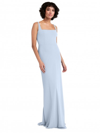 Best Slim Square Neck Fit and Flare Full Length Stretch Crepe Bridesmaid Dress / Prom Dress