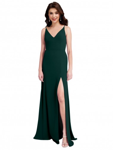Best Slim A-Line V-Neck Full Length Formal Crepe Bridesmaid Dress / Prom Dress with Side Slit