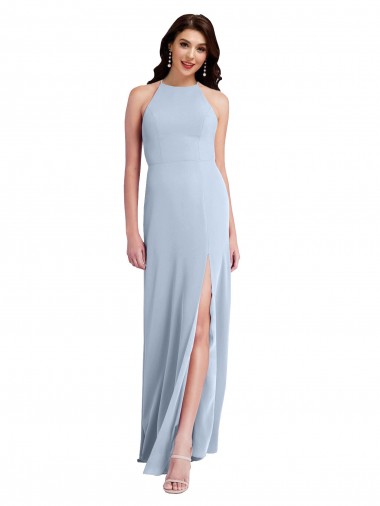 Best Fit and Flare High Neck Formal Crepe Bridesmaid Dress / Prom Dress with Side Slit