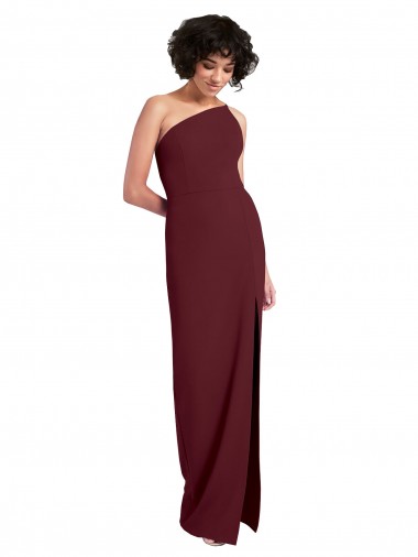 Best Sleek One Shoulder Long Formal Crepe Bridesmaid Dress / Prom Dress with Daring Slit