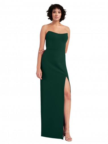 Best Scooped Strapless Neckline Formal Crepe Bridesmaid Dress / Prom Dress with Side Slit