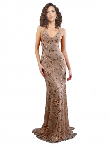 Best Floral Patterned Backless V-Neckline Sequin Formal Bridesmaid Dress / Prom Dress
