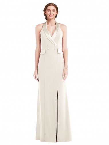 Best Halter Tuxedo Maxi Bridesmaid Dress / Prom Dress with Front Slit