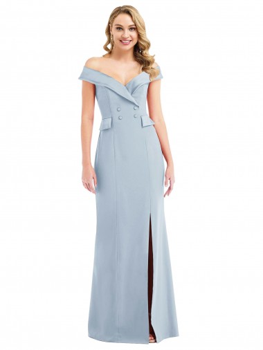 Best Off the Shoulder Tuxedo Maxi Bridesmaid Dress / Prom Dress with Front Slit