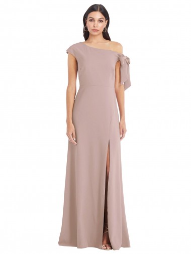 Best Off the Shoulder Tie Detail Maxi Formal Crepe Bridesmaid Dress / Prom Dress with Front Slit