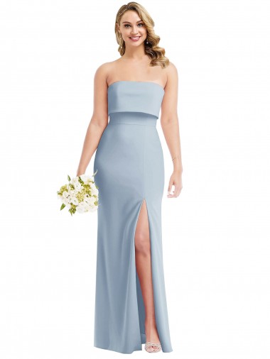 Best Strapless Overlay Bodice Crepe Maxi Bridesmaid Dress / Prom Dress with Front Slit