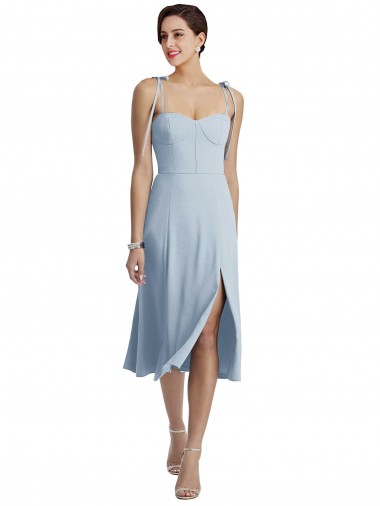 Best Midi Cocktail Length Bustier Crepe Bridesmaid Dress / Prom Dress with Back Bow Straps