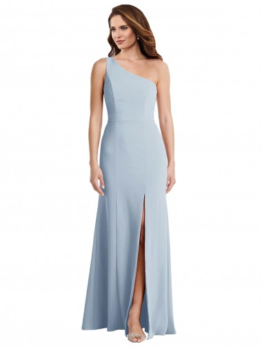 Best Bold One Shoulder Trumpet Maxi Formal Crepe Bridesmaid Dress / Prom Dress