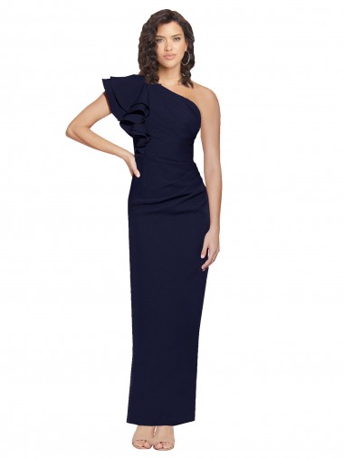 Best Ruched Floor Length Long Formal Crepe Bridesmaid Dress / Prom Dress with Shoulder Ruffles