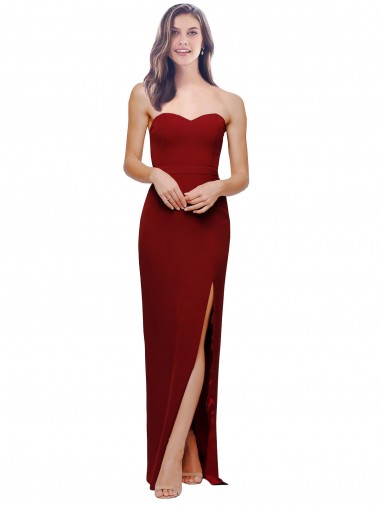 Best Straight Pencil Skirt Long Sweetheart Formal Crepe Bridesmaid Dress / Prom Dress with High Side Split