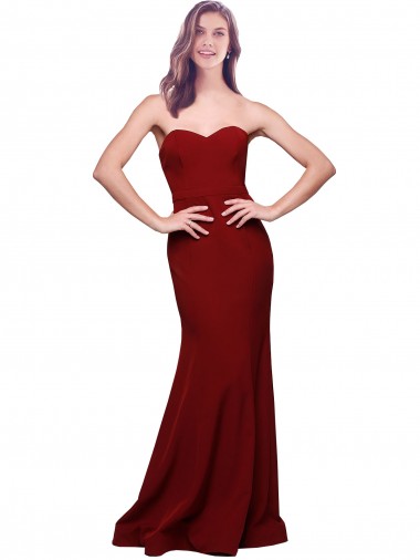 Best Long Full Length Sweetheart Slim Formal Crepe Bridesmaid Dress / Prom Dress with Strapless Bodice