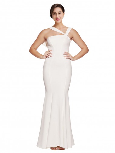 Best Full Length Square Neck Formal Crepe Bridesmaid Dress / Prom Dress with Asymmetrical Straps and Bow Back