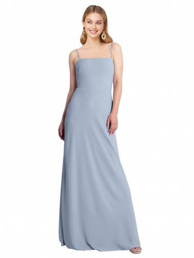 Best Straight Neckline Crepe Slip Bridesmaid Dress / Prom Dress with Strappy Back