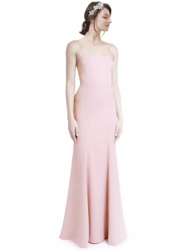 Best Square Neck Criss Cross Open Back Slim Crepe Bridesmaid Dress / Prom Dress with Spaghetti Straps