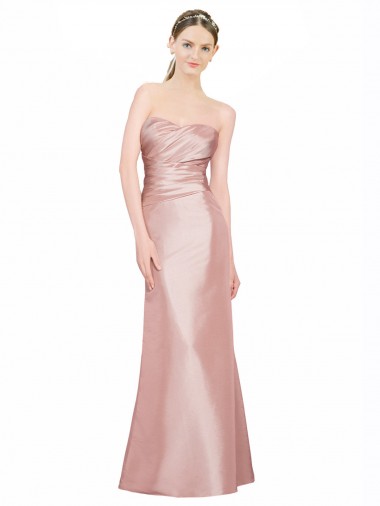 Best Long Strapless Formal Stretch Satin Bridesmaid Dress / Prom Dress with Pleats and Low Back