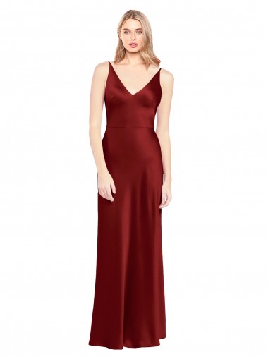 Best Full Length Long Formal Stretch Satin Slip Bridesmaid Dress / Prom Dress V-Back