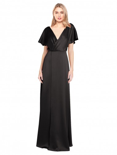 Best Cap Sleeves Open Back Long Formal Stretch Satin Bridesmaid Dress / Prom Dress