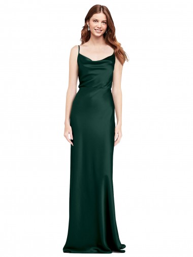 Best Fitted Cowl Neck Long Formal Stretch Satin Slip Bridesmaid Dress / Prom Dress with V-Back