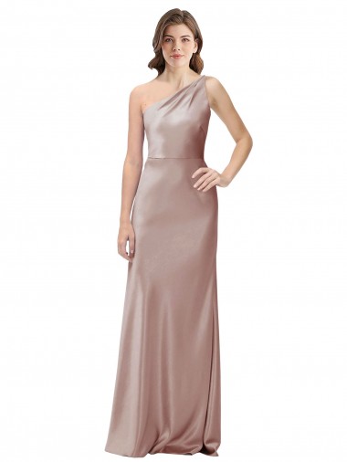 Best One Shoulder Black-Tie Floor Length Long Formal Stretch Satin Bridesmaid Dress / Prom Dress