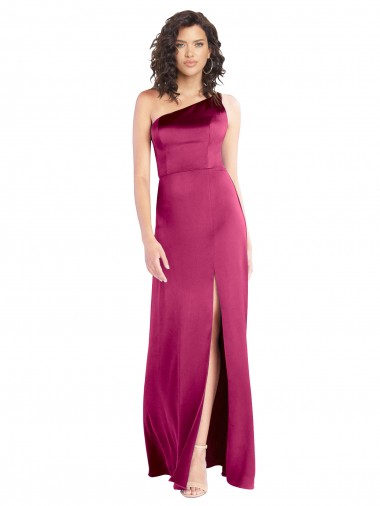 Best Sleek One Shoulder A-Line Long Formal Stretch Satin Bridesmaid Dress / Prom Dress with Spaghetti Straps Back