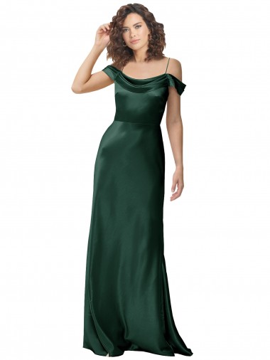 Best Off the Shoulder Sleeves Long Formal Stretch Satin Bridesmaid Dress / Prom Dress with Pleated Draped Neckline