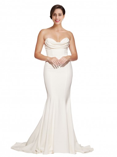 Best Strapless Cowl Neck Sweep Train Formal Stretch Satin Bridesmaid Dress / Prom Dress