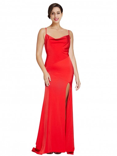 Best Low Back Cowl Neck Formal Stretch Satin Bridesmaid Dress / Prom Dress with High Side Slit