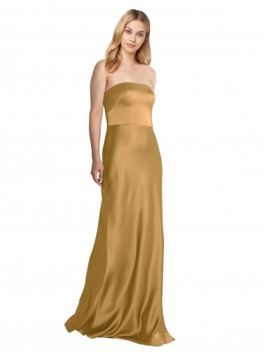 Best Sleek Strapless Long A-Line Formal Stretch Satin Bridesmaid Dress / Prom Dress