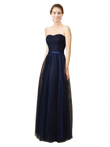 Best Elegant Lace and Tulle Long Strapless Bridesmaid Dress